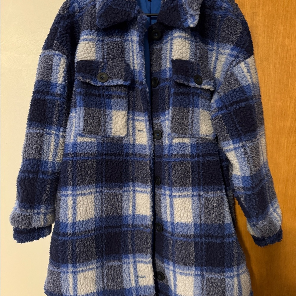 Blue Plaid Sherpa Jacket